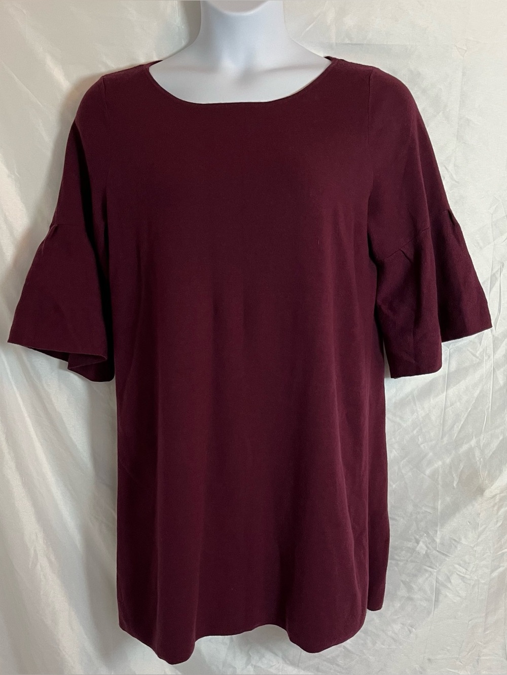 Anthropologie Moth Chester Bell Sleeve Sweater Dress XL Burgundy Knit Tunic